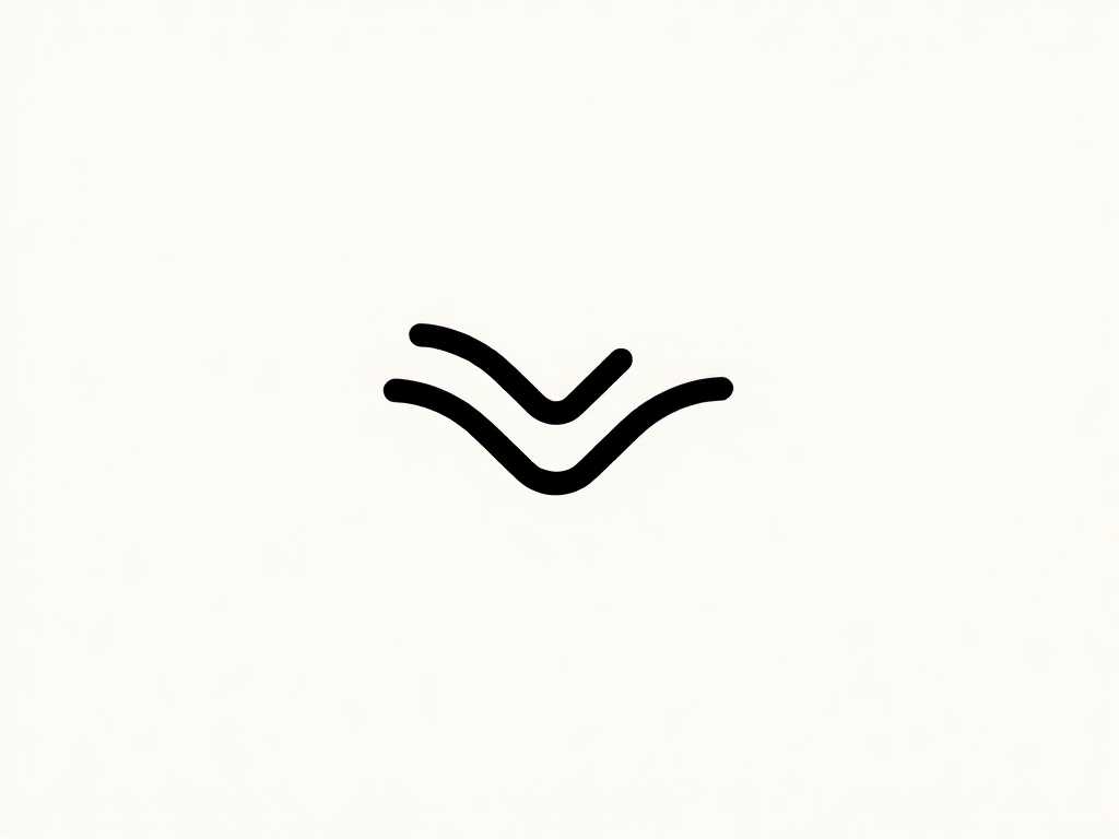A minimalist logo mark composed of three abstract flowing lines forming a subtle 'W', matte black on off-white background, clean vector-like appearance with slight texture, photorealistic 8k